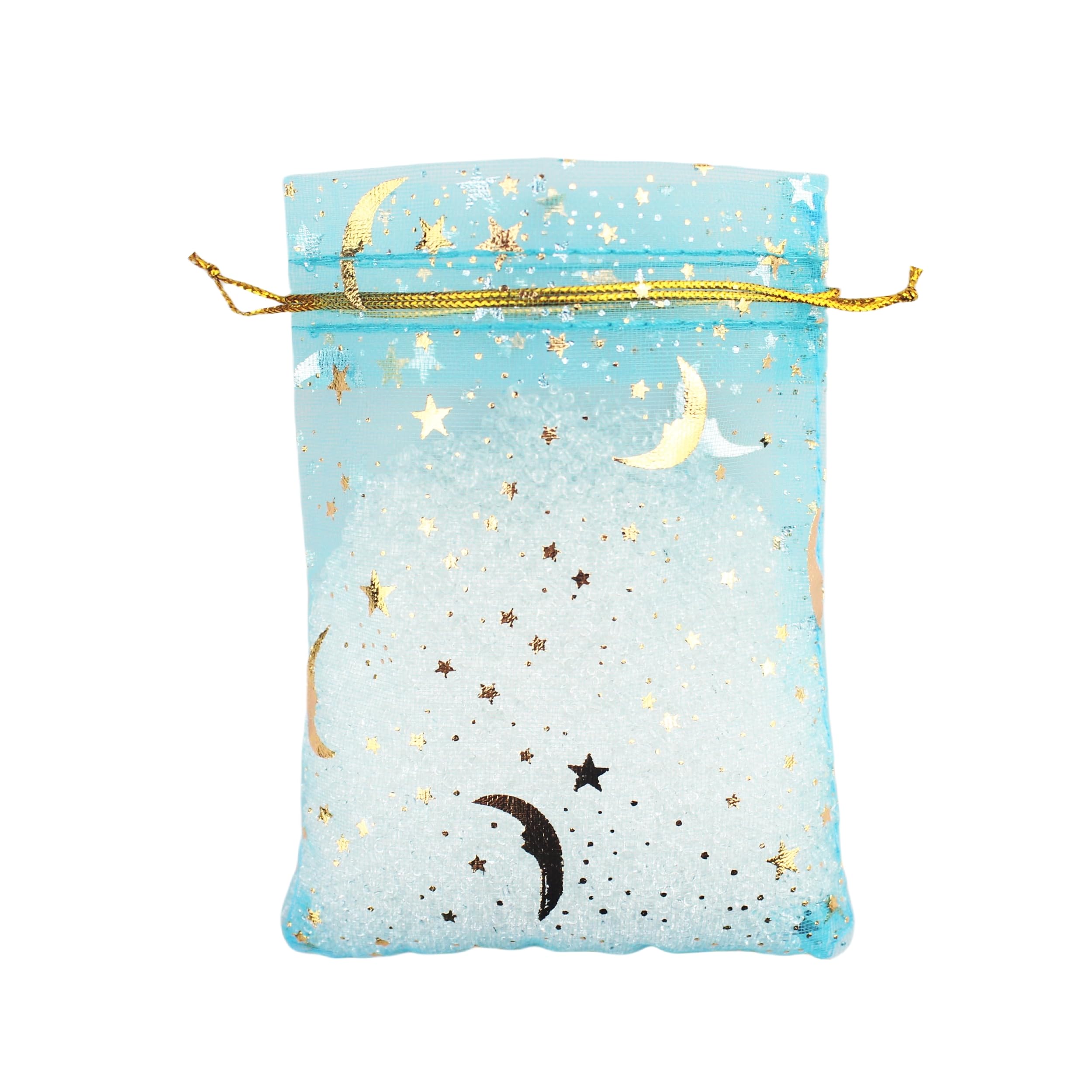 QIANHAILIZZ 100 Moon Star Organza Jewelry Gift Pouch Candy Pouch Drawstring Wedding Favor Bags (Turquoise, 3.5 x 4.7 inch) — image 1