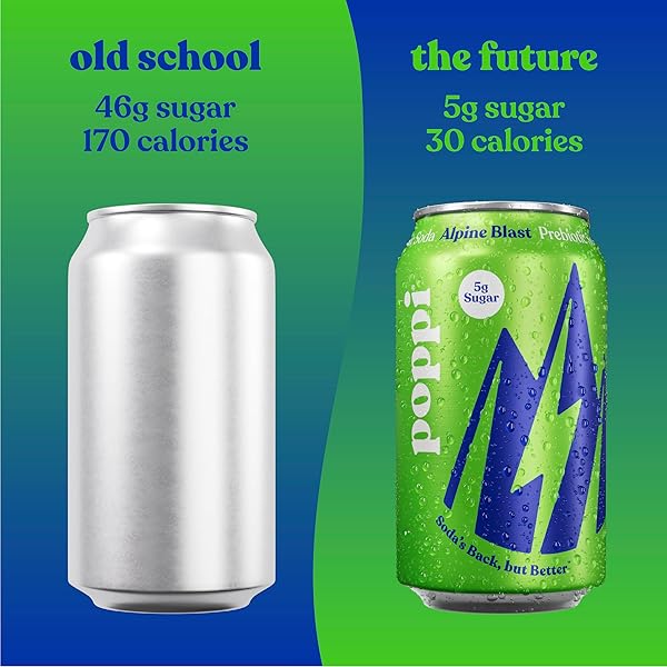 POPPI SPARKLING PREBIOTIC SODA BEVERAGE WITH APPLE CIDER VINEGAR, SELTZER WATER AND FRUIT JUICE, ALPINE BLAST FLAVOR, 12 FL OZ, 1 COUNT, PACKAGING MAY VARY