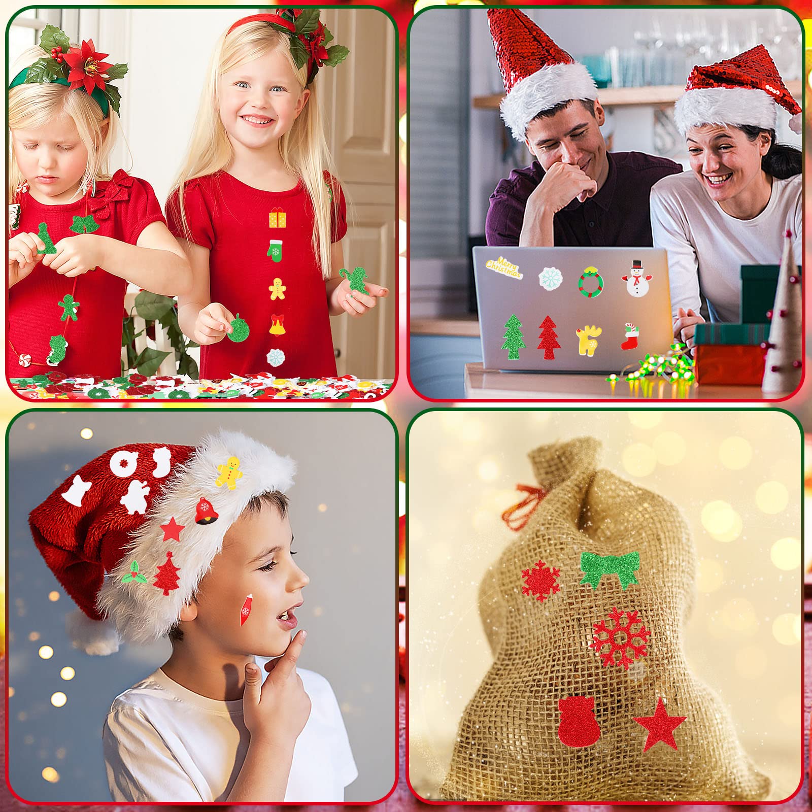 JULBEAR 300 Piece Christmas Foam Stickers - Glitter Self Adhesive Stickers for Crafts, Greeting Cards, Home & Party Decoration (Christmas Style)