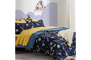 SLEEP ZONE Kids Twin Bedding Comforter Set - Super Cute & Soft Kids Bedding 5 Pieces Set with Comforter, Sheet, Pillowcase & Sham (Navy Galaxy)