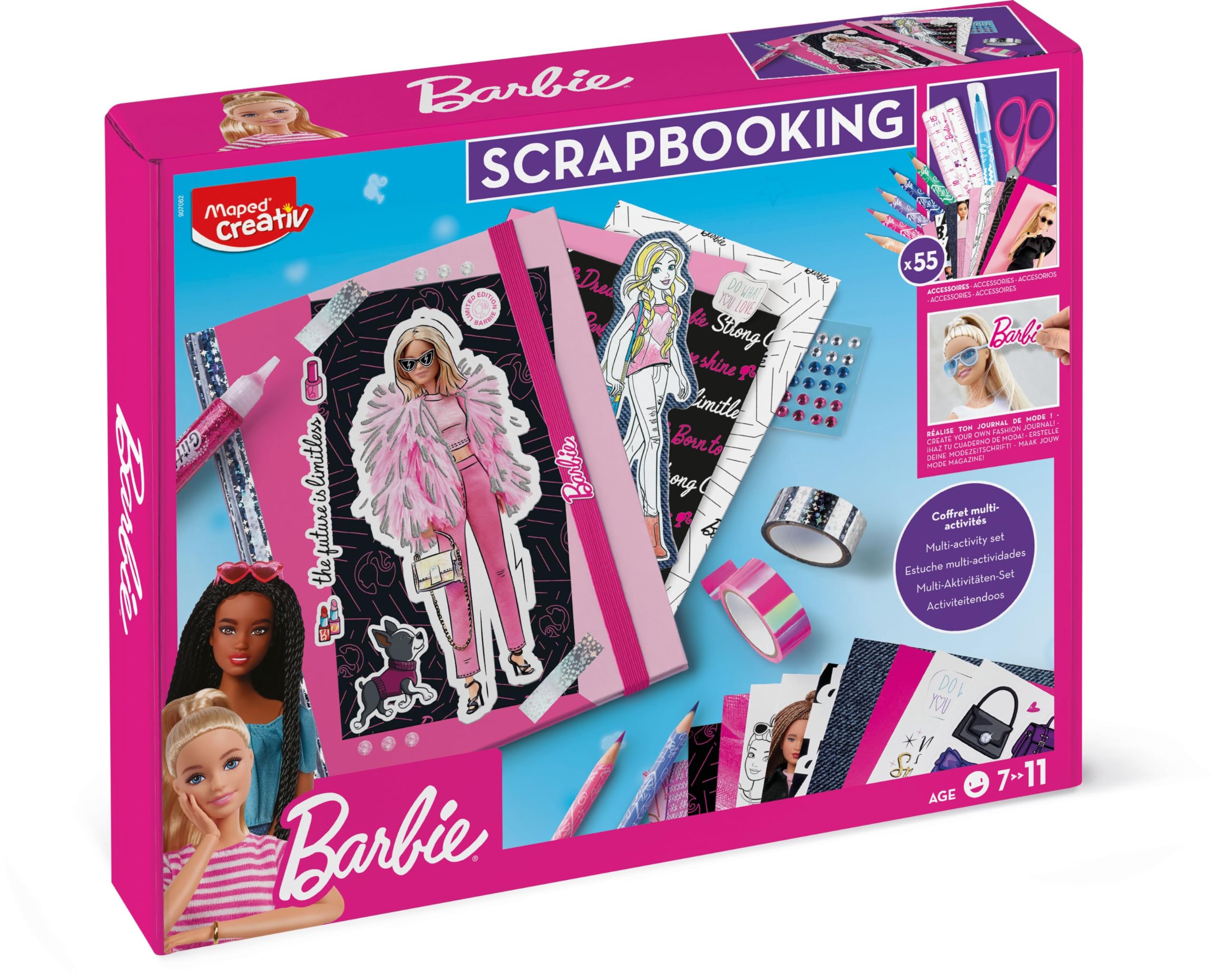 Maped - Children's Crafts - Barbie Scrapbooking - Creative Collection - Complete Set with 55 Accessories - with Sheets for Cutting and Decorating - Includes Notebook for Personalizing