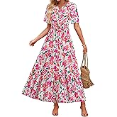 ZESICA Women's 2026 Summer Spring Floral Boho Maxi Dresses Casual Short Sleeve V Neck A Line Flowy Beach Vacation Dress