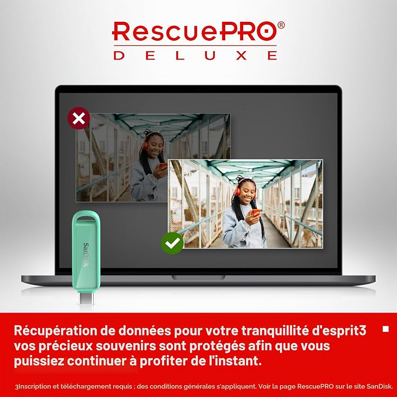 Phone Drive with USB Type-C 256 Go (pour Les Smartphones, tablettes et Ordinateurs, Jusqu’à 150 Mo/s, Sauvegardez automatiquement, récupération des données) - Le Vert Mousse — photo 7 sur 8