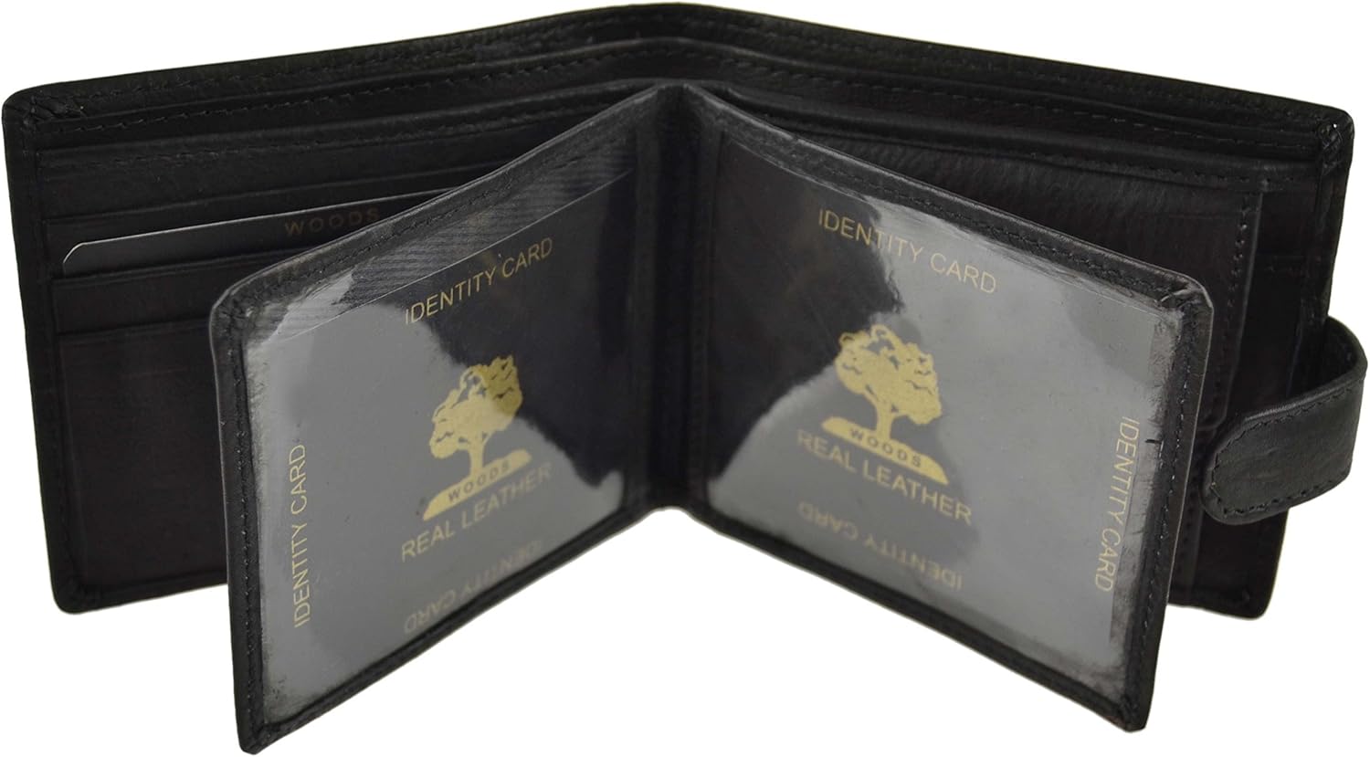 Woods Mens Leather Tabbed Bi-Fold Wallet Change Section Value Gift Box (Black) - Image 5