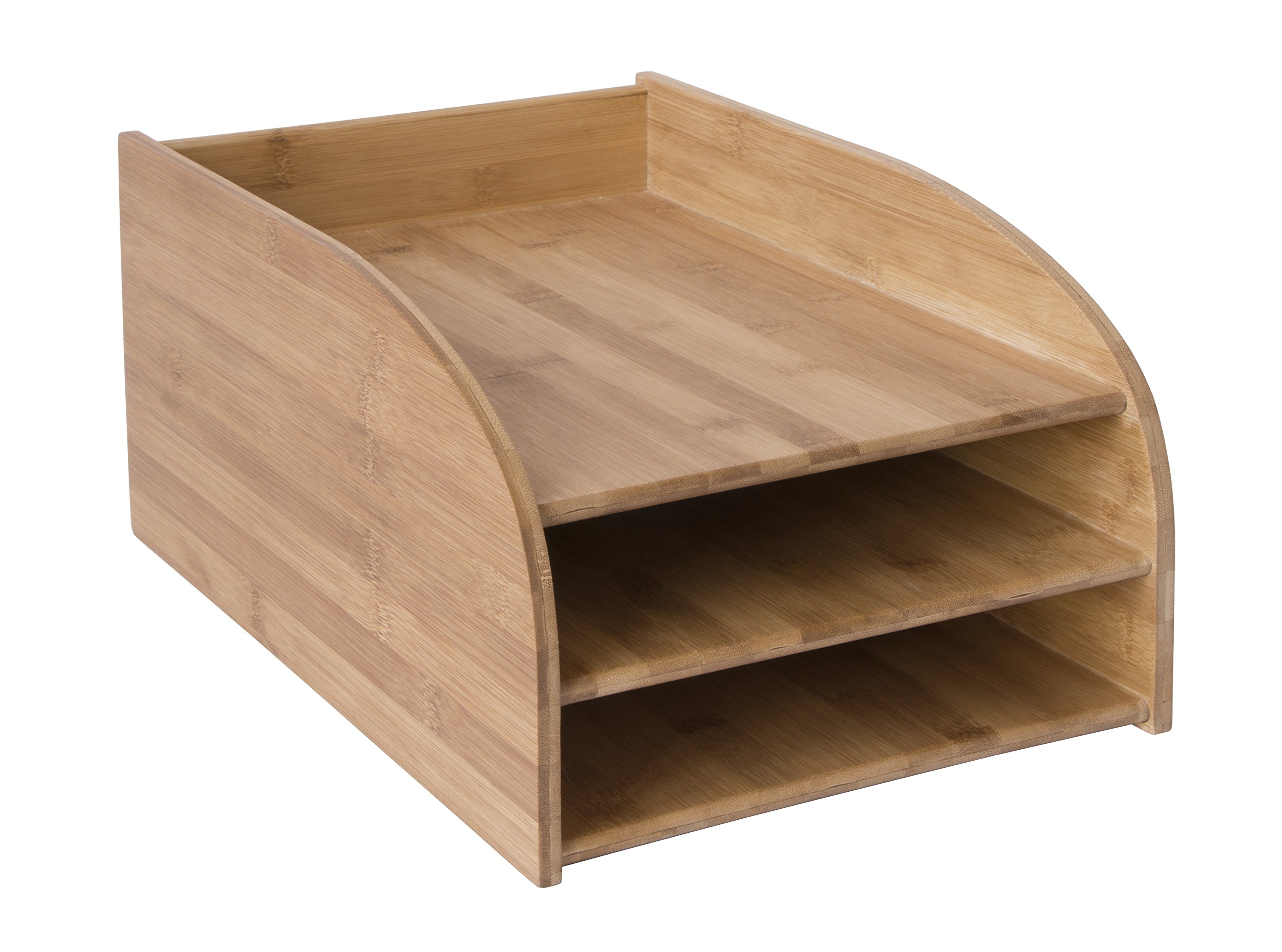 OSCO Bamboo 3 Tier Letter Tray A4 Desk File Organiser, Wooden Paper Storage Rack, Office Document Sorter, Desktop File Holder, Home Office Paper Tray, No Assembly Required