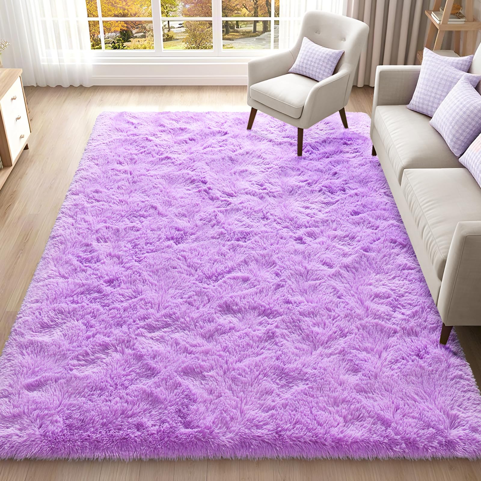 ISEAU Super Soft Fluffy Rugs Shag Area Rug, Rugs for Bedroom Living Room Fuzzy Mat Comfy Anti-Slip Rug Bedside Mats for Boys Girls Kids Room Nursery Home Decor, 6ft x 9ft, Purple