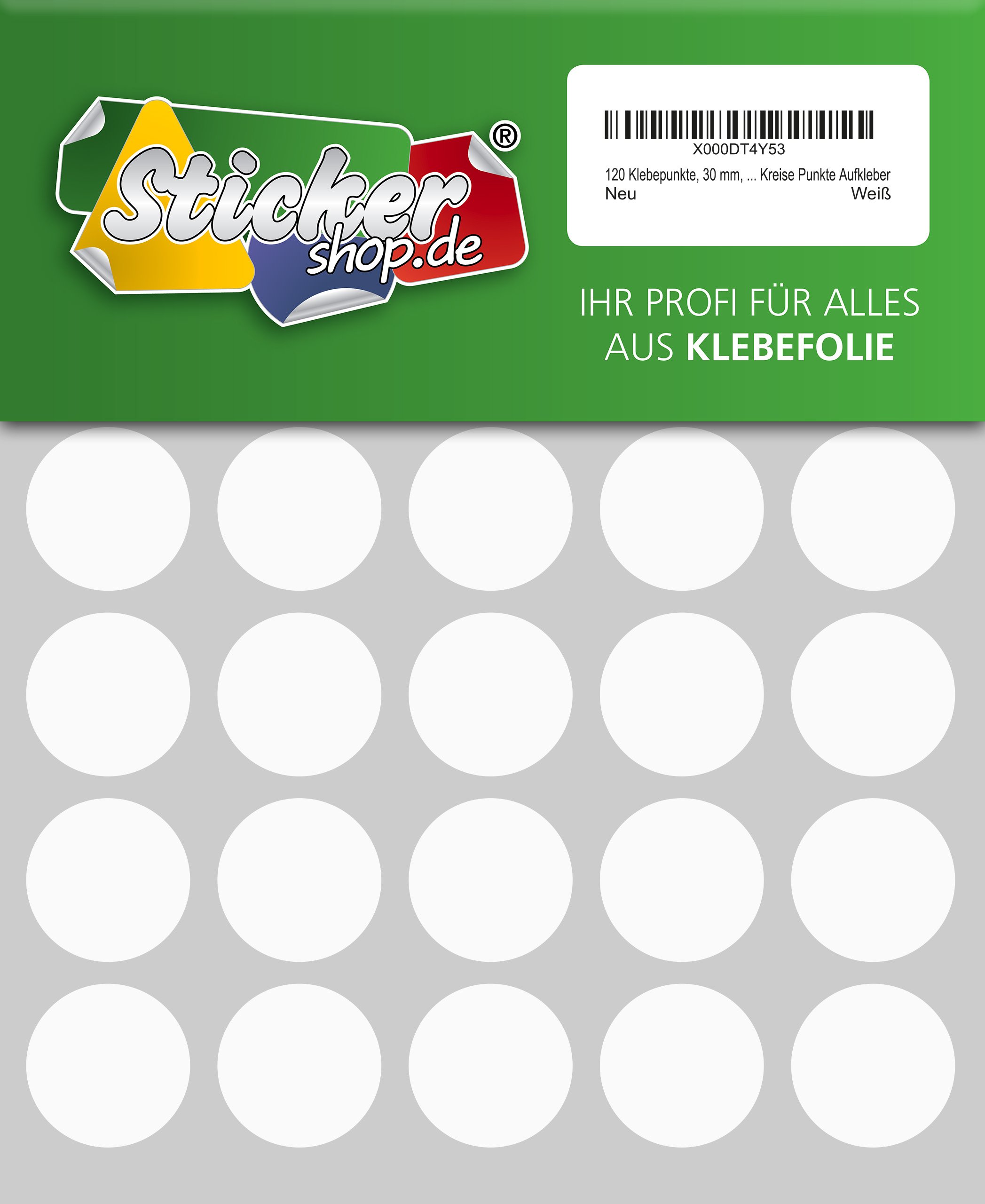120 Film PVC Dots, 30 mm, white, Weatherproof, CODING DOTS CIRCLES DOTS Sticker