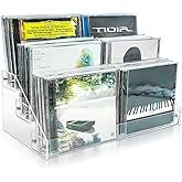 3Tier Clear Acrylic CD Holder Cascading CD Storage Rack,DVD/CD Display Rack &amp; Vinyl Record Storage Stand Holds up to 24 Standard CD Cases for Media Shelf Storage and Organization (clear, Medium size)