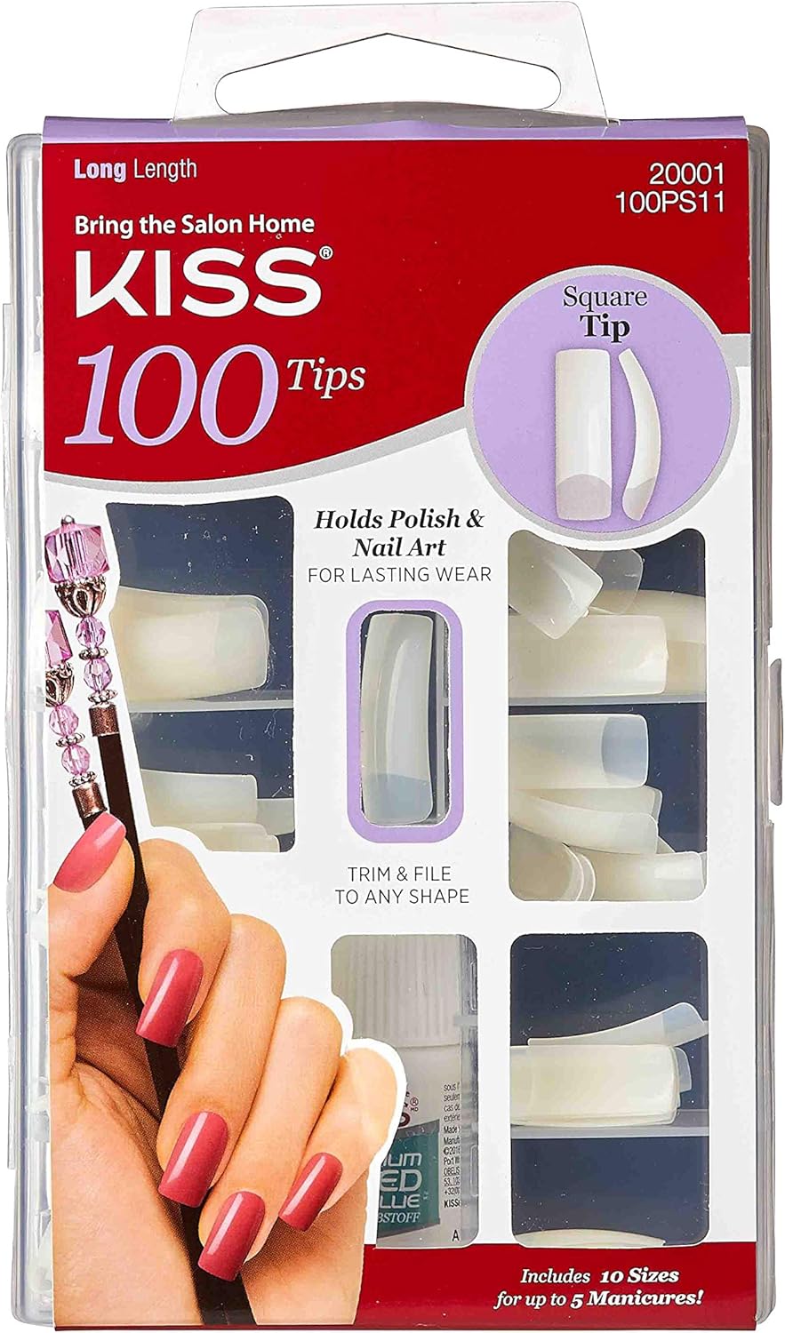 Kiss Nail Kit, Square Tip, Long, 100PS11 1 kit Salud y