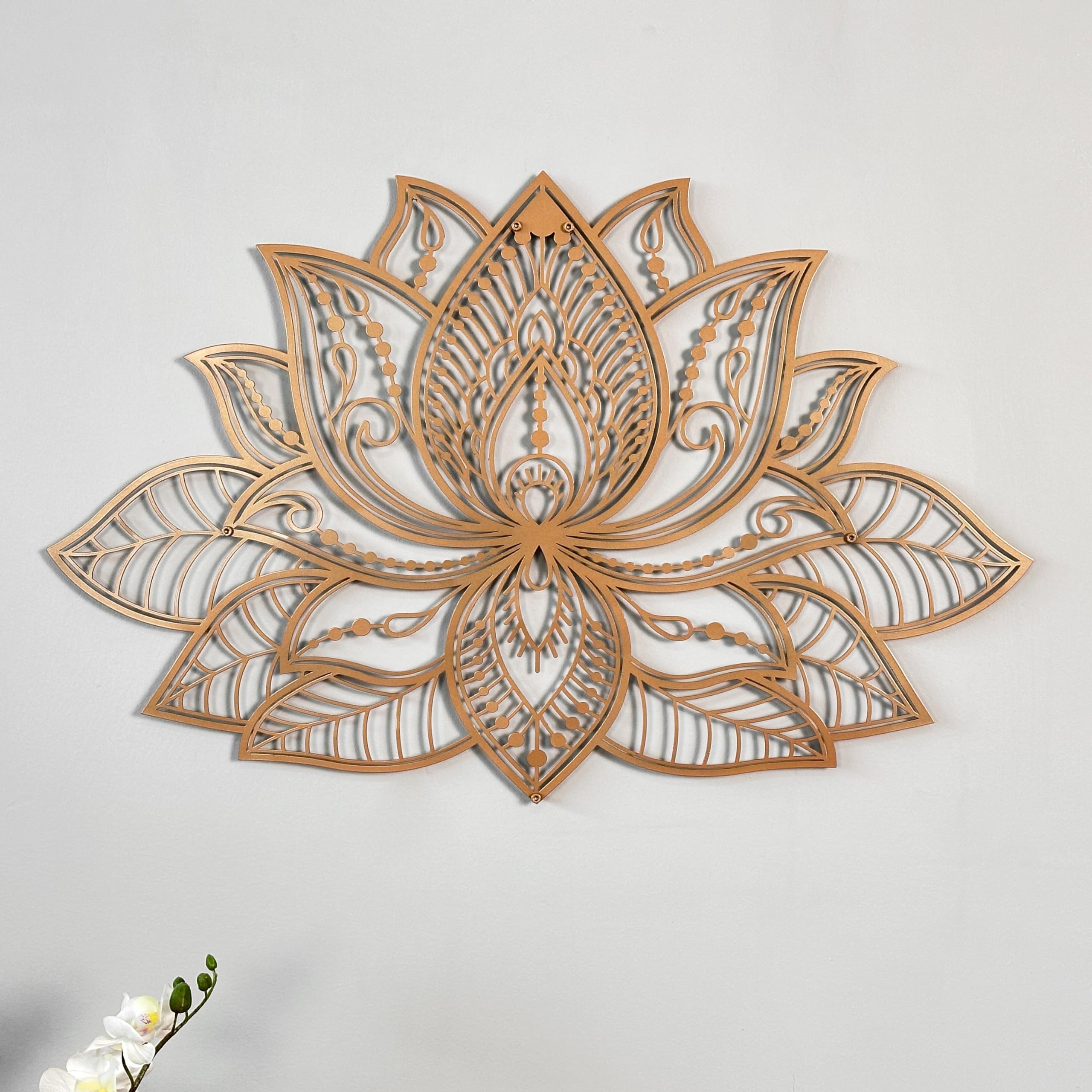 iwa concept 3D Mandala Metal Wall Decor | Lotus Flower Decoration for Homes | Bedroom Metal Wall Art | Office Decor | Living Room Decor | New Year Gift | (17" x 11" | 43 x 27.5 cm, Copper)
