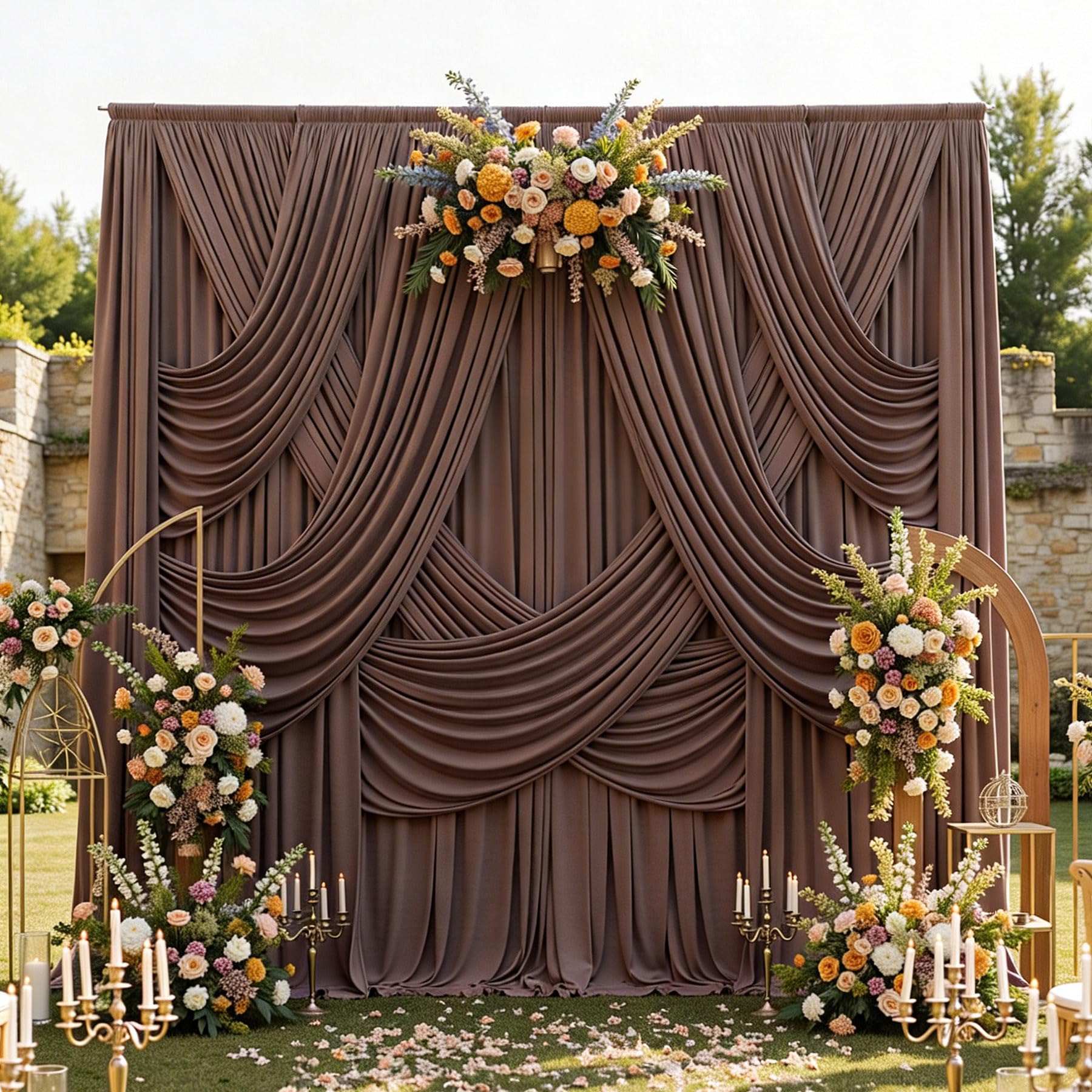 Photo 1 of 10ftx12ft Brown Backdrop Curtains for Parties, Wrinkle Free Polyester Brown Photo Backdrop Drapes 2 Panels 12 ft Long Back Drop Cloth for Wedding Birthday Photography Background Party