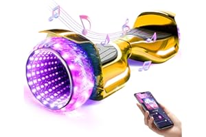 SISIGAD Chrome-plated Scooter, 6.5" Electric Scooters with Bluetooth & Flashing Tires & Dynamic 3D Light-Up Motors, All Terrains for Boys Girls Kids Teens Adults, D LED Tires Tunnel Gold