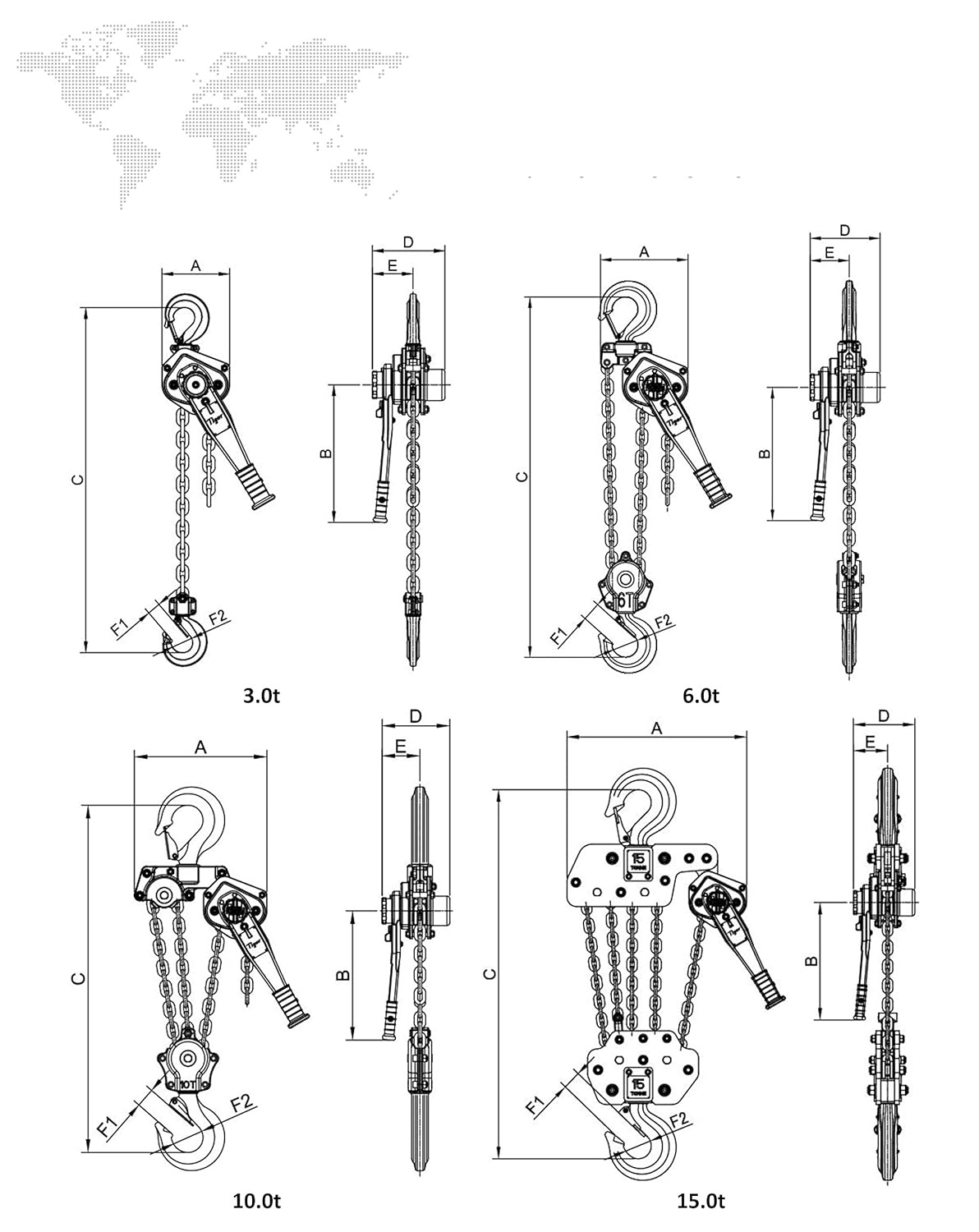 Tiger 0.8t Tiger SS0080 L/H 3m HOL Subsea Lever Hoist, SS11, 3 m