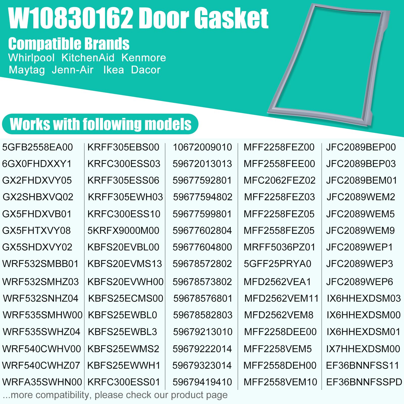 Upgraded W10830162 Refrigerator Door Gasket Replacement Compatible with Whirlpool Kenmore KitchenAid Refrigerator, 39.7