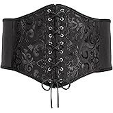 XZQTIVE Womens Corset Belt, Wide Elastic Lace Up Pirate Corset for Dress Black Renaissance Waist Cinch Belt for Costume