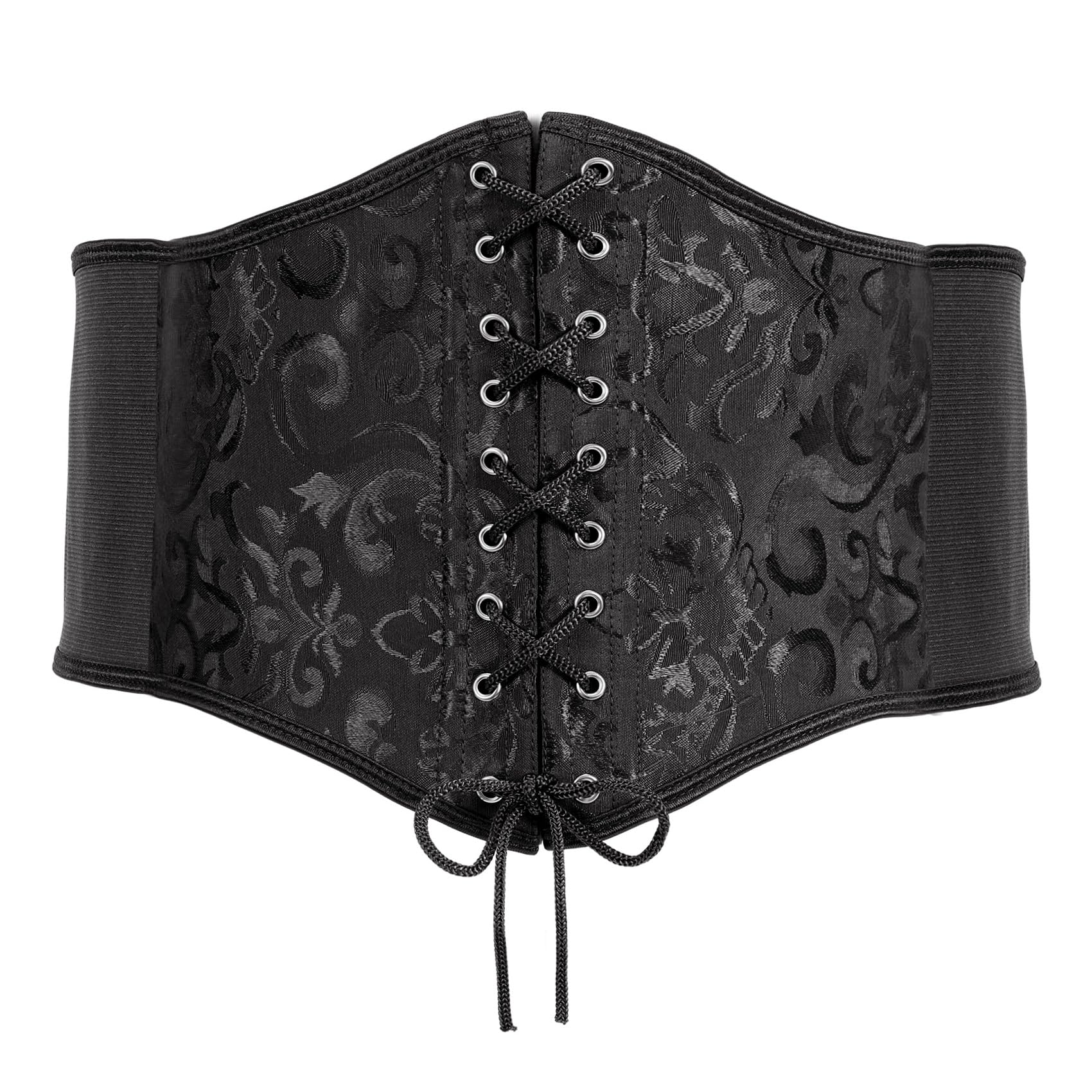Wide Elastic Underbust Corset Belt with Lace Up Front, Snap Closure JASGOOD Wide Elastic Corset Belt for Women Vintage Barbados  main image 4