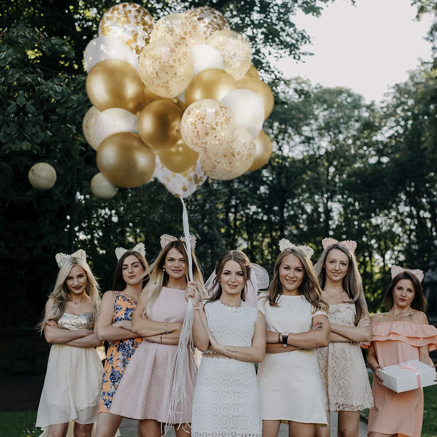 60 Pack Gold Balloons + Gold Confetti Balloons w/Ribbon | Balloons Gold | Gold Balloon | Gold Latex Balloons | Golden Balloons | White and Gold Balloons 12 inch | Clear Balloons with Gold Confetti |: Health & Personal Care
