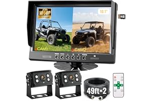 WOOCARTY 10.1" 2-Wired Backup Camera System, DVR Dual Screen Rear View Camera, IP69 Waterproof IR Night Vision, 20G Vibration