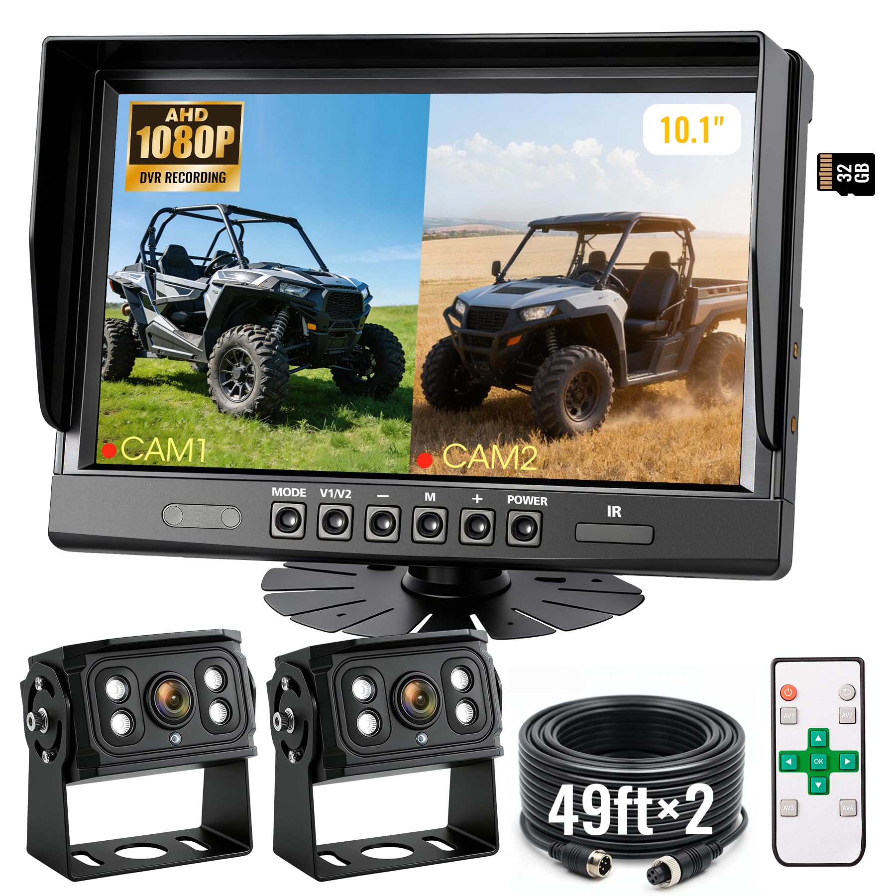 Photo 1 of WOOCARTY 10.1" 2-Wired Backup Camera System, DVR Dual Screen Rear View Camera, IP69 Waterproof IR Night Vision, 20G Vibration-Proof for Trailer/Tractor/Truck/Combine/Skid Steer/Heavy Equipment/UTV, Y3