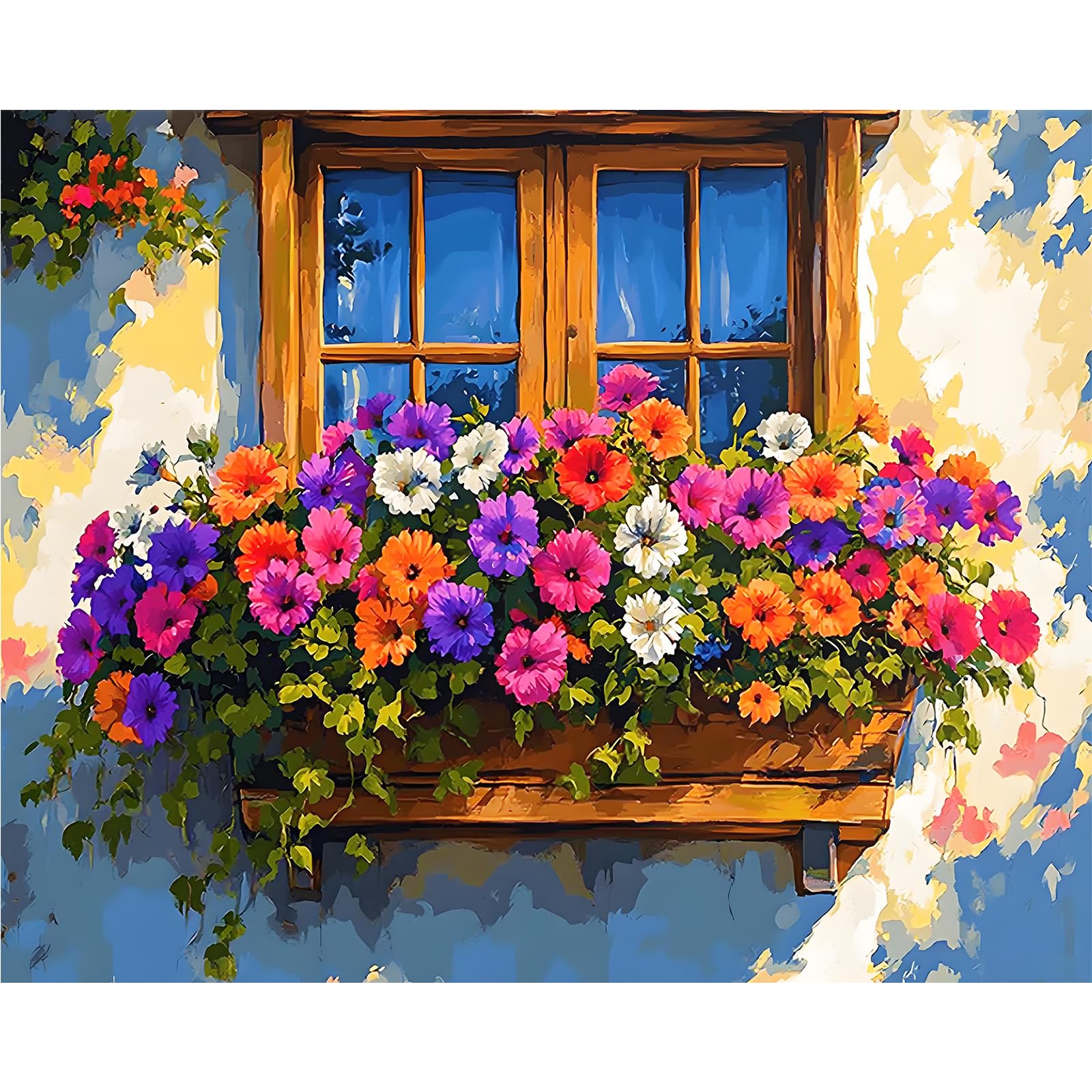 Cytheron Paint by Numbers for Adults, Flowers Adult Paint by Number Canvas Kits Without Frame, Window Scenery DIY Acrylic Painting by Numbers Kit for Gift Home Wall Decor 16 x 20 Inch