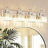 Ralbay Crystal Brushed Nickel Vanity Light for Bathroom 4-Light Modern Bathroom Light Fixtures