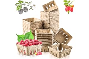 Vmiapxo 50 Pack Natural Pulp Fiber Berry Basket, Small Farmers Market Display Produce Baskets, Vented Berry Container for Strawberry Blueberry Raspberry Egg Fruit Vegetable, Grocery Store Supplies
