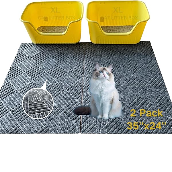 2 PACK CAT LITTER MAT,LARGE LITTER TRAPPING MAT,|...
