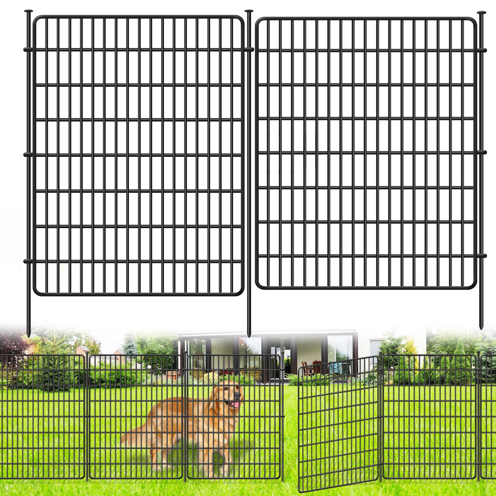 Photo 1 of 10 Panels No Dig Fence, 32 in(H) X 24 ft(L) Garden Decorative Fence Animal Barrier for Dogs, Rustproof Metal Garden Edging Border for Outdoor, Yard, Patio, Black