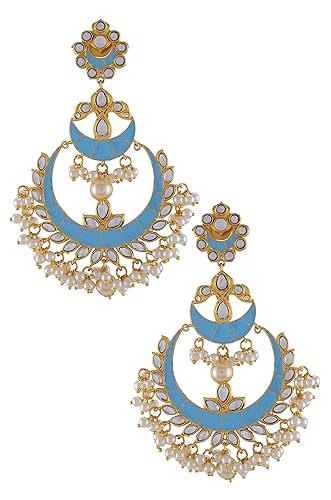 Amrapali Malya Gold Plated Blue Enamelled Floral Pearl Earrings for Women (BM(EER)17-17)