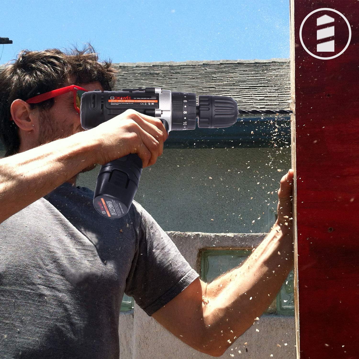 Cordless Drill with 2 Batteries - GOXAWEE 100pcs Accessories 12V Electric Power Drill Set with Hammer Function, 3/8\