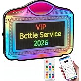 LED Bottle Service Sign, Programmable RGB Bottle Presenter, 28x24in | Handheld rechargeable acrylic RGB display with programmable messages for nightclubs, bars, parties, weddings and events