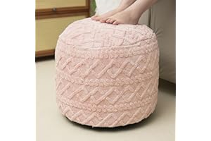 Yueyocici Round Stuffed Pouf Ottoman, Corduroy Poufs with Foam Chunk Filling, Furry and Fluffy Pouf Foot Stool Storage Pink 26"