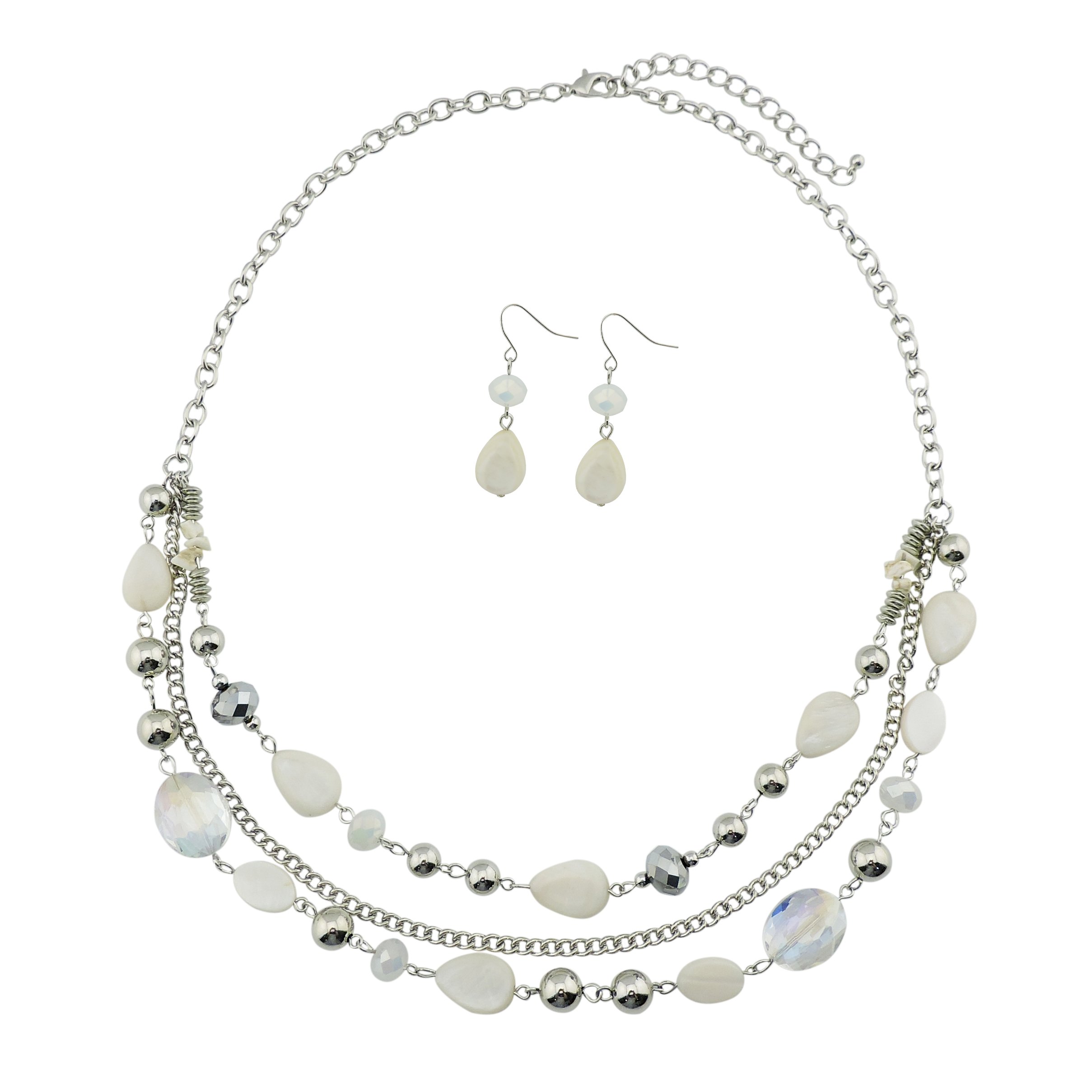 Bocar Multilayer White Colored Glaze Shell Beads Women Chain Necklace (NK-10060-white) — image 1