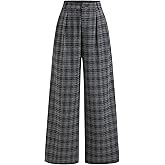 CIDER Plaid Wide Leg Pants for Women with Pockets Mid Waist Checkered Pants Business Casual Trousers Trendy