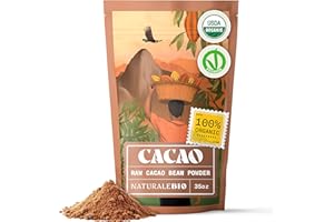 NaturaleBio Cacao Powder Organic 35oz. Unsweetened, Non-Alkalized and Pure. Cocoa Powder Substitute with Rich Dark Chocolate Flavor. Non-GMO, Gluten Free, Tested for Heavy Metals. From Raw Cacao Beans