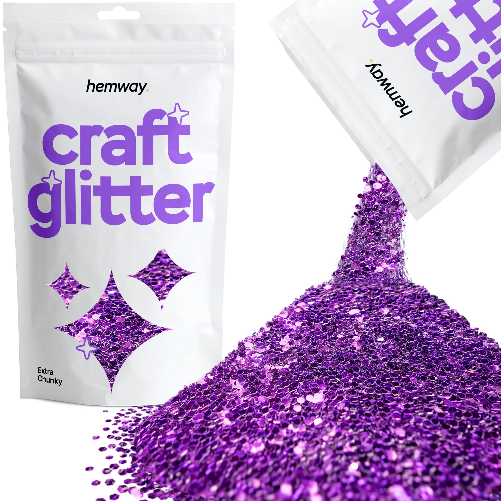 Hemway Craft Glitter Purple 100g Extra Chunky Glitter for Crafts, Resin, Cosmetic, Nail, Face, Body, Festival, Tumblers, Art, Candle, Crafting