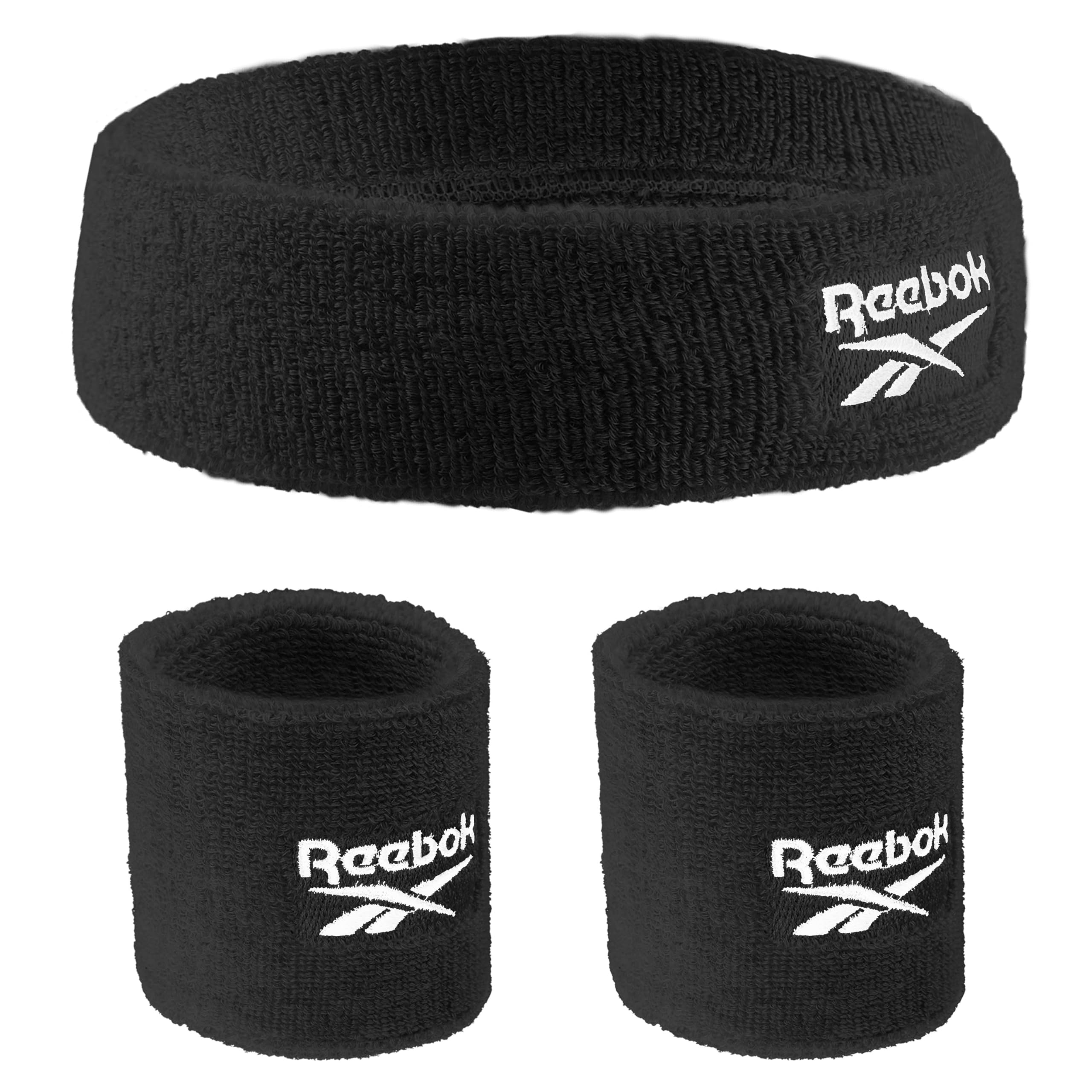 Photo 1 of 3pc Unisex Athletic Sweatband Set - 2.25in Workout Headband & 3.25in Wristbands w/Stay Dry Technology, Terry Cloth Band Moisture-Wicking Fabric | Quality Fitness Accessories for Active Comfort-Reebok