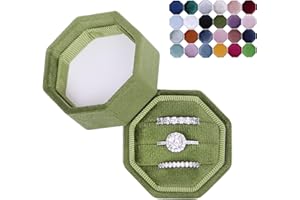 BLUTETE Velvet 3 Slots Jewelry Ring Box Engagement Wedding Box Keepsake Box Bridal Photo Ring Triple Slots Octagon (Olive Green)