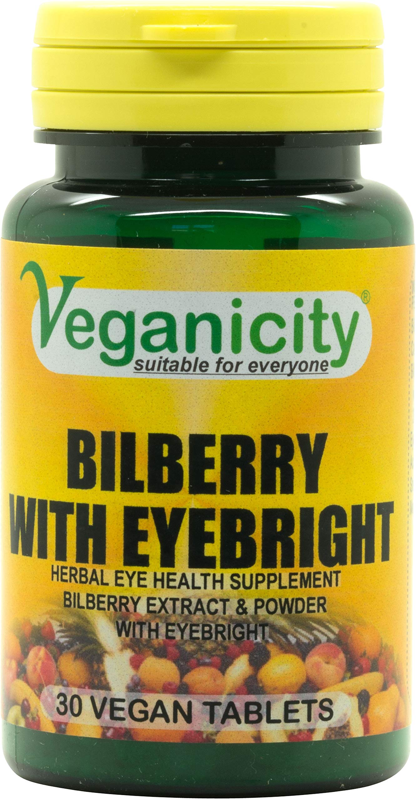 Veganicity Bilberry with Eyebright : Eye Health Plant Supplement : 30 Vtabs, in a Planet-Friendly 99% Recycled Pot
