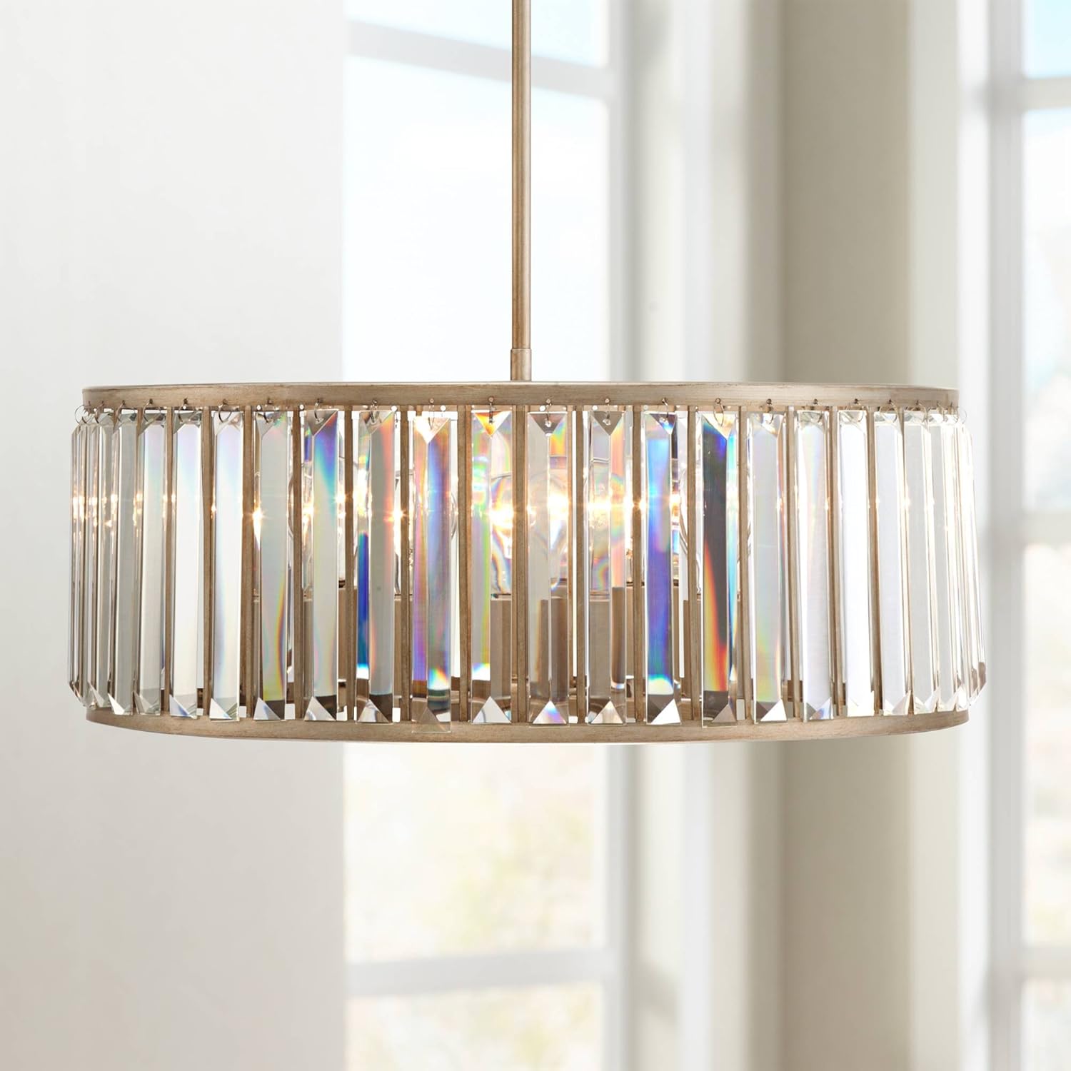 Jania Silver Leaf Pendant Chandelier 20 3/4" Wide Clear Crystal Drum Fixture for Dining Room House Kitchen Entryway Bedroom - Vienna Full Spectrum