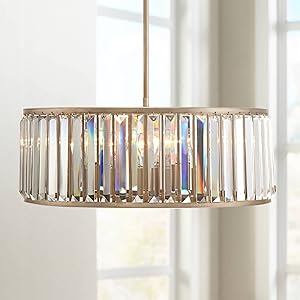 Jania Silver Leaf Pendant Chandelier 20 3/4" Wide Clear Crystal Drum Fixture for Dining Room House Kitchen Entryway Bedroom - Vienna Full Spectrum