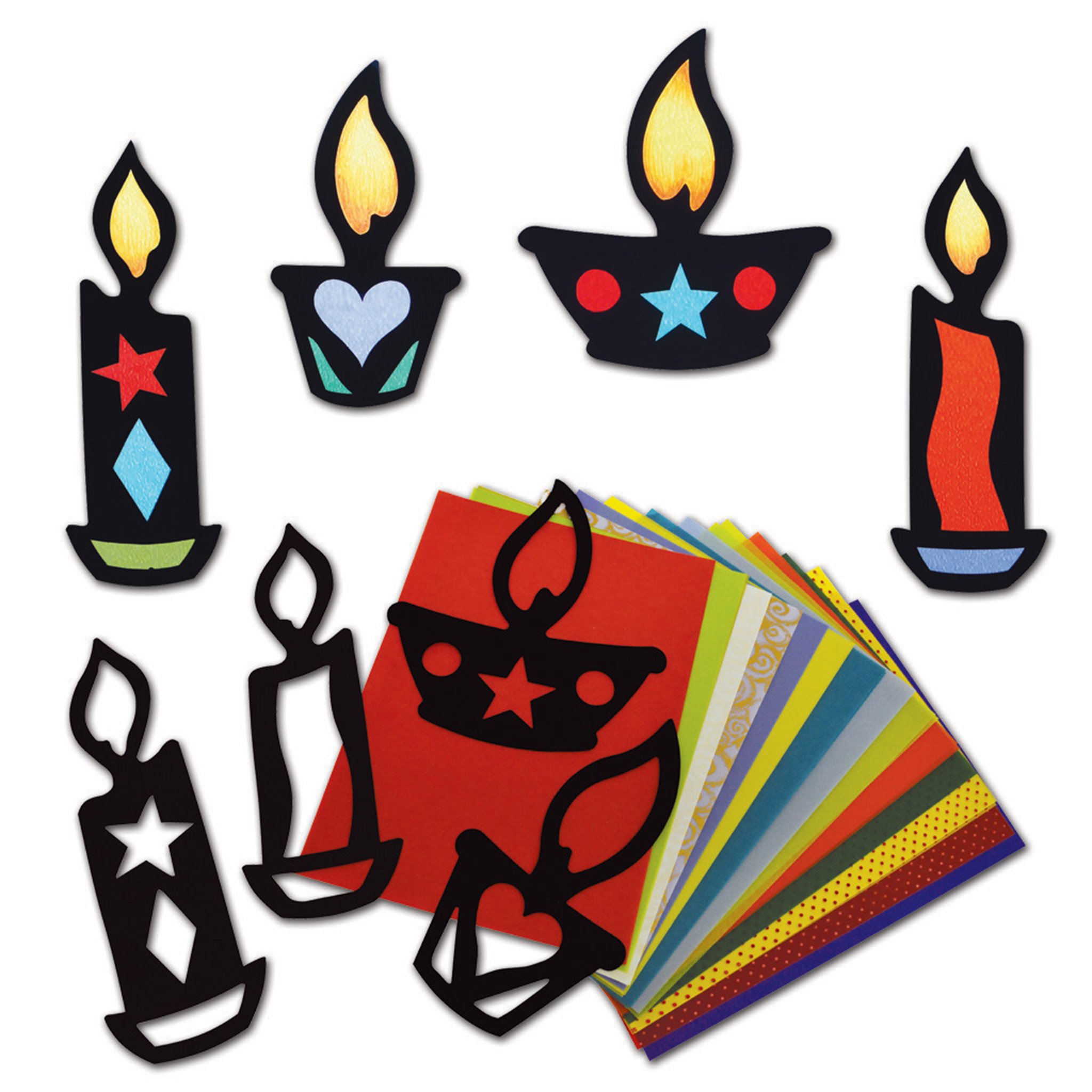 Springboard Stained Glass Silhouette Candles Activity Pack - Make Your Own Diwali and Christmas Decorations - Arts and Crafts for Kids - Early Years Resources - 32-Pack - 24-30 cm - Assorted Colours
