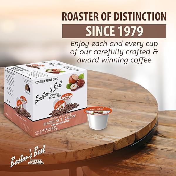 BOSTON’S BEST – HAZELNUT CREME FLAVORED, DELICIOUS GOURMET COFFEE COMPATIBLE WITH KEURIG® COFFEE MAKER, 1 COUNT (42 SINGLE SERVE CUPS)