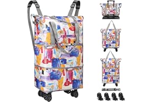 VOOWO Duffel Bag with Wheels - Rolling Foldable Expandable Duffle Bag with Wheels for Travel, Rolling Luggage Carry On Bag with Wheels, Large Rolling Backpack Weekend Bags for Men Women (Gray)