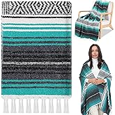 Oudain Mexican Throws Blankets 45 x 70 Inch, Cotton Outdoor Cozy Baja Falsa Blanket Woven Serape Restorative Yoga Fiesta Christmas Essential Supplies for Beach Couch Picnic(Delicate Color)