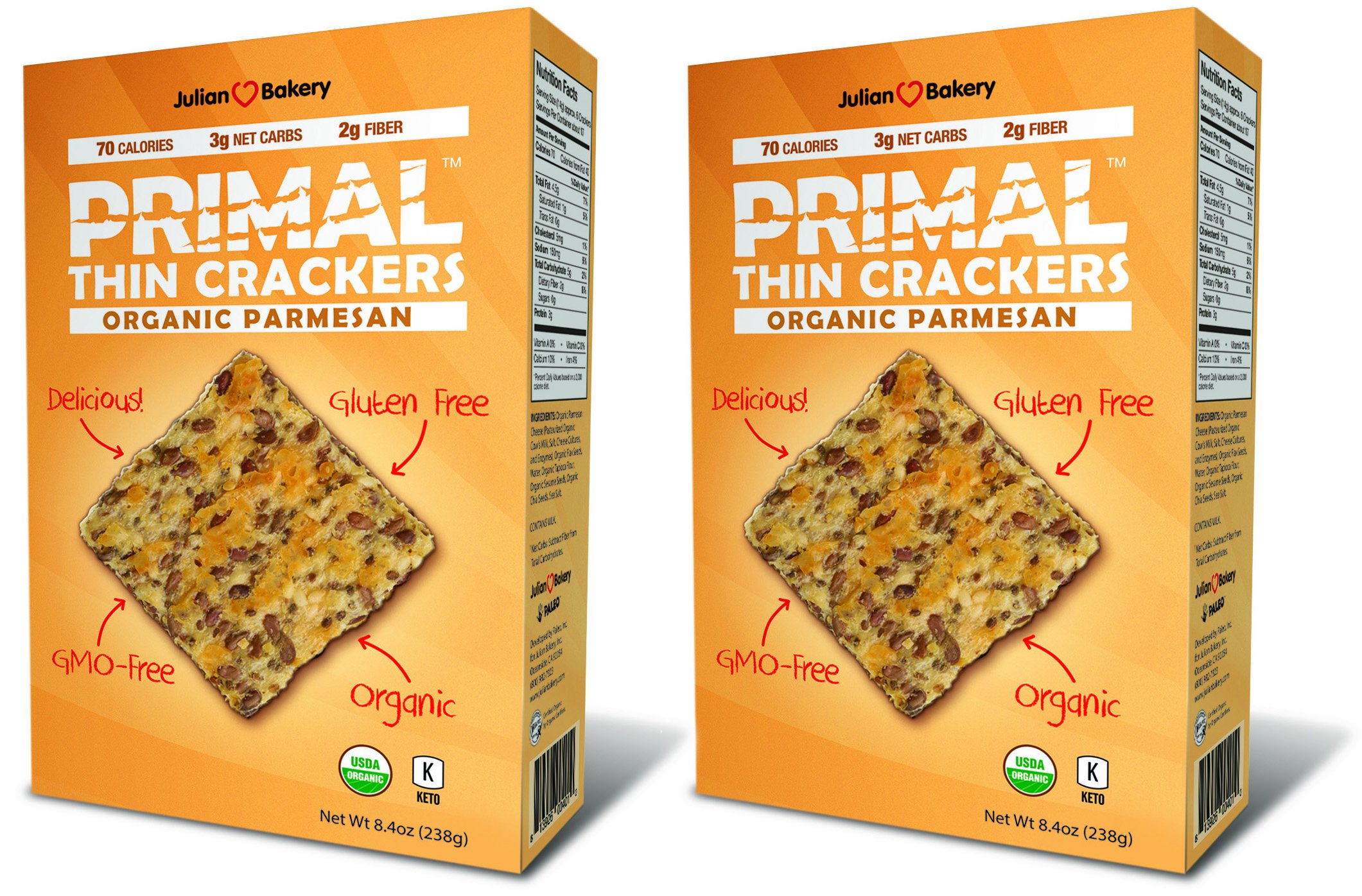 Julian Bakery Primal Thin Crackers Parmesan USDA Organic Gluten