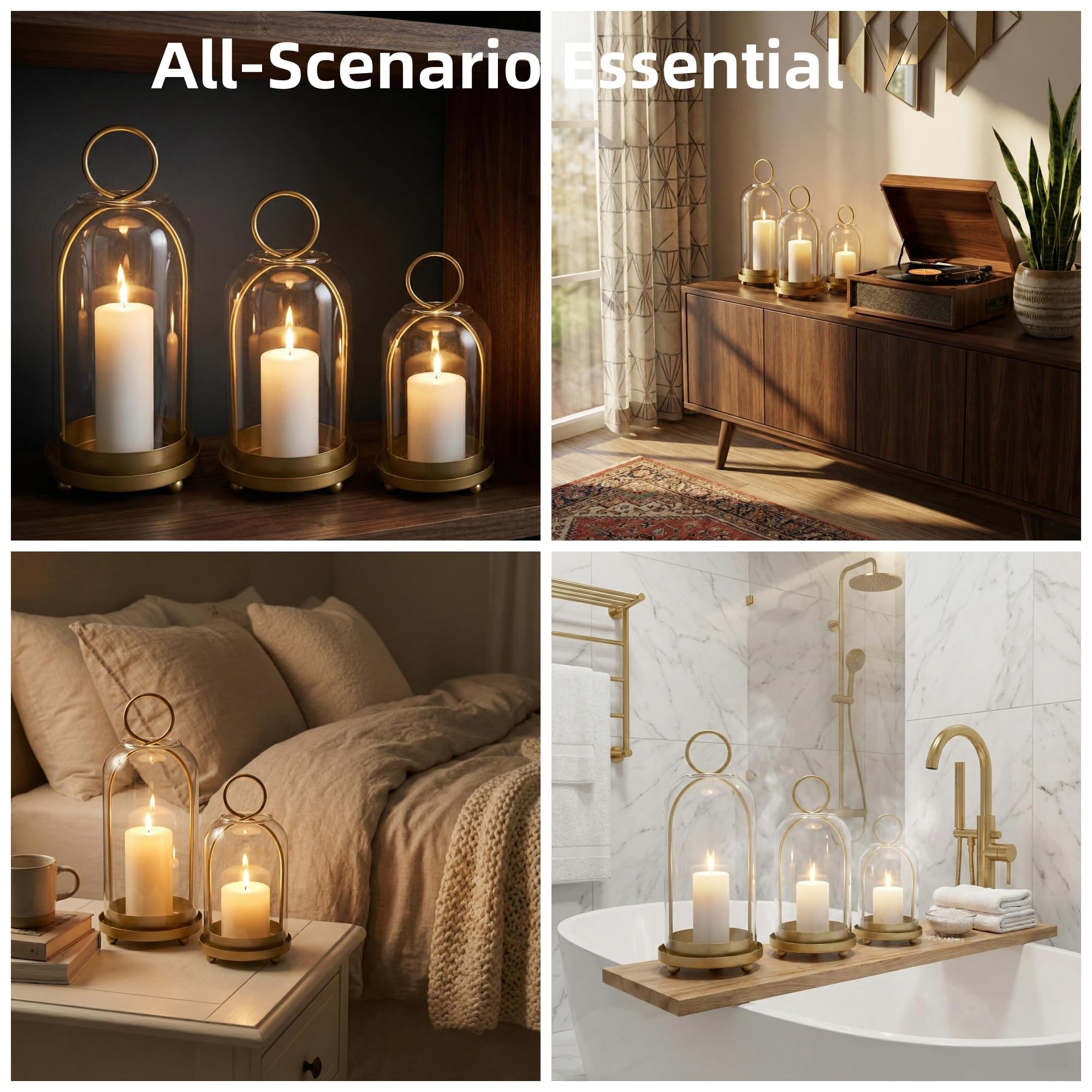 3 Pack Metal Candle Holders with Glass Dome, 5.5