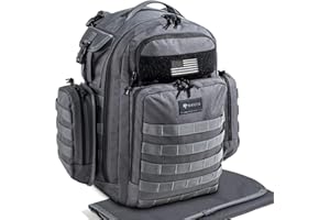 DINICTIS Dad Diaper Bag, Mens Diaper Bag Backpack with Diaper Changing Mat, Military Diaper Backpack with Molle Webbing, Waterproof Pouch, Baby Wipes pocket, Insulated Bottle Pockets- Dark Grey