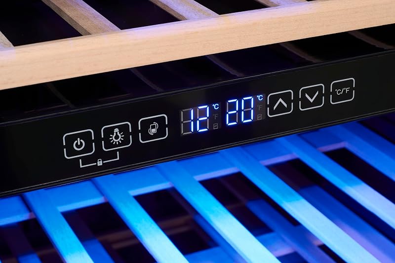 ® Vinoteca para 78 Botellas, 194L, Negro, Clase G, Doble Zona de Temperatura 5-20°C, Control Digital, Puerta de Cristal Reversible, Iluminación LED, 9 Estantes, Medidas (128,5 x 49 x 57,5 cm)