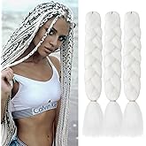 VCKOVCKO Solid White Jumbo Braiding Hair Extension Jumbo Box Braiding Hair Synthetic Fiber for Twist Braiding Hair 24",3 Bundles/Lot,White